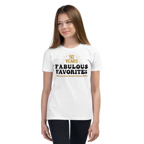 FABULOUS FAVORITES 2023: Youth Short Sleeve White T-Shirt Stacked Logo